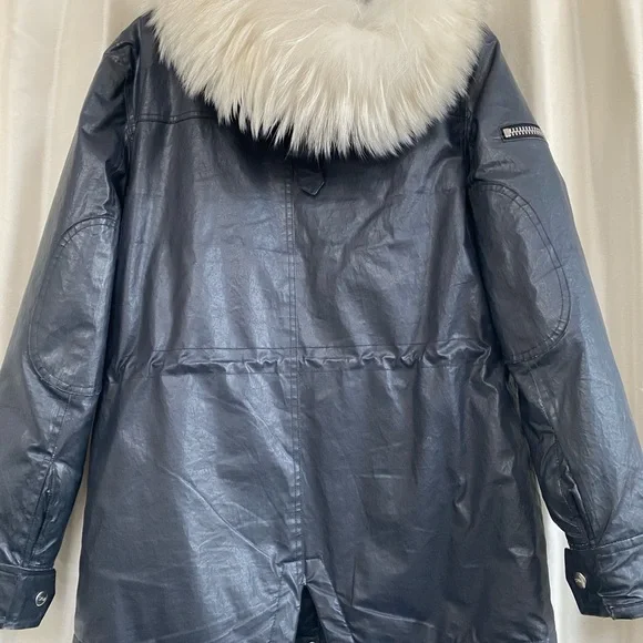 Free Ship. SAM hudson coat in NAVY white fur trim. - Picture 11 of 13